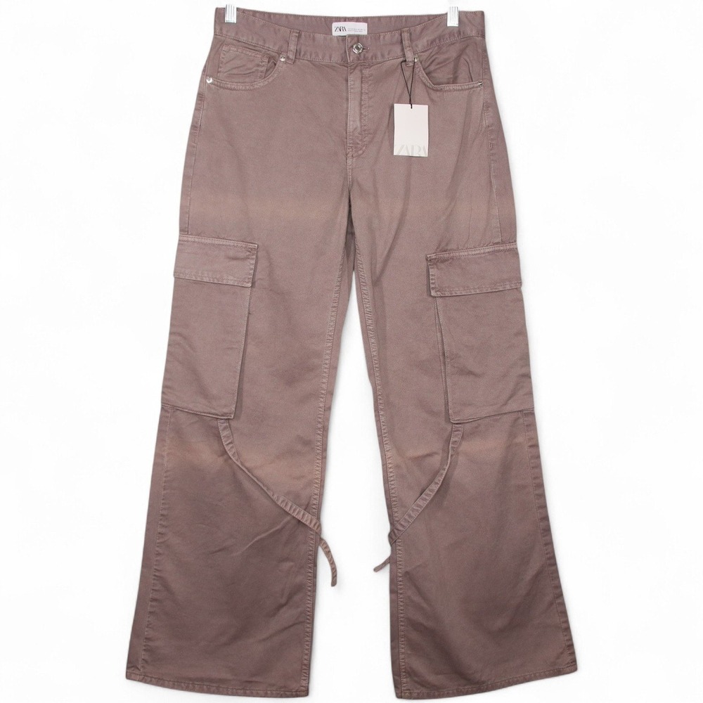 Zara Women's Cargo Utility Pants Size 8 Dusty Purple Twill Flared Y2K Casual NWT